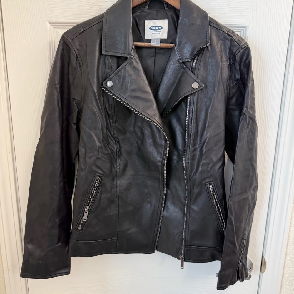 Women’s Old Navy Black Leather Moto Jacket